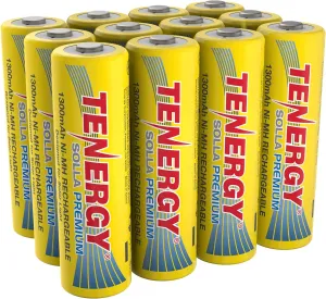 Tenergy Solla Premium Rechargeable NiMH AA Battery, 1300mAh Solar Batteries for Solar Garden Lights, Anti-Leak, Outdoor Durability, 5  Years Performance, UL Certified, Pre-Charged 12 Pack