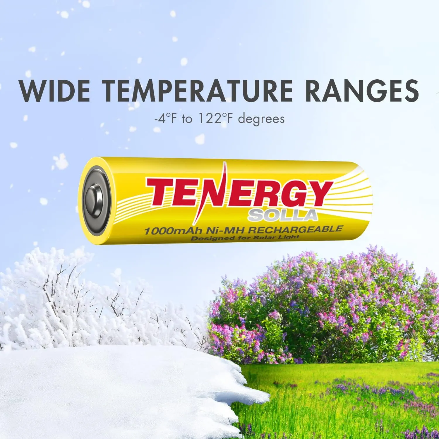 Tenergy Solla Rechargeable NiMH AA Battery, 1000mAh Solar Batteries for Solar Garden Lights, Anti-Leak, Outdoor Durability, 5  Years Performance, 12 Pack, UL Certified