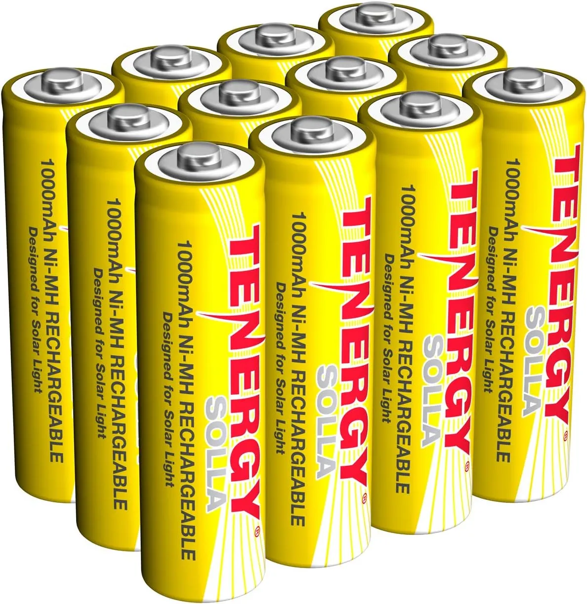 Tenergy Solla Rechargeable NiMH AA Battery, 1000mAh Solar Batteries for Solar Garden Lights, Anti-Leak, Outdoor Durability, 5  Years Performance, 12 Pack, UL Certified