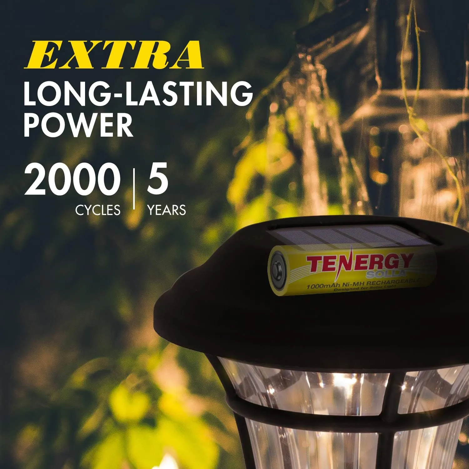 Tenergy Solla Rechargeable NiMH AA Battery, 1000mAh Solar Batteries for Solar Garden Lights, Anti-Leak, Outdoor Durability, 5  Years Performance, 12 Pack, UL Certified