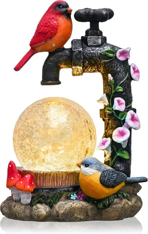 TERESA'S COLLECTIONS Cardinal Garden Decor for Outside, Red Bird Outdoor Statues with Solar Lights, Resin Garden Ornament for Lawn Porch Yard, Robin Gifts for Women Mom, 6"