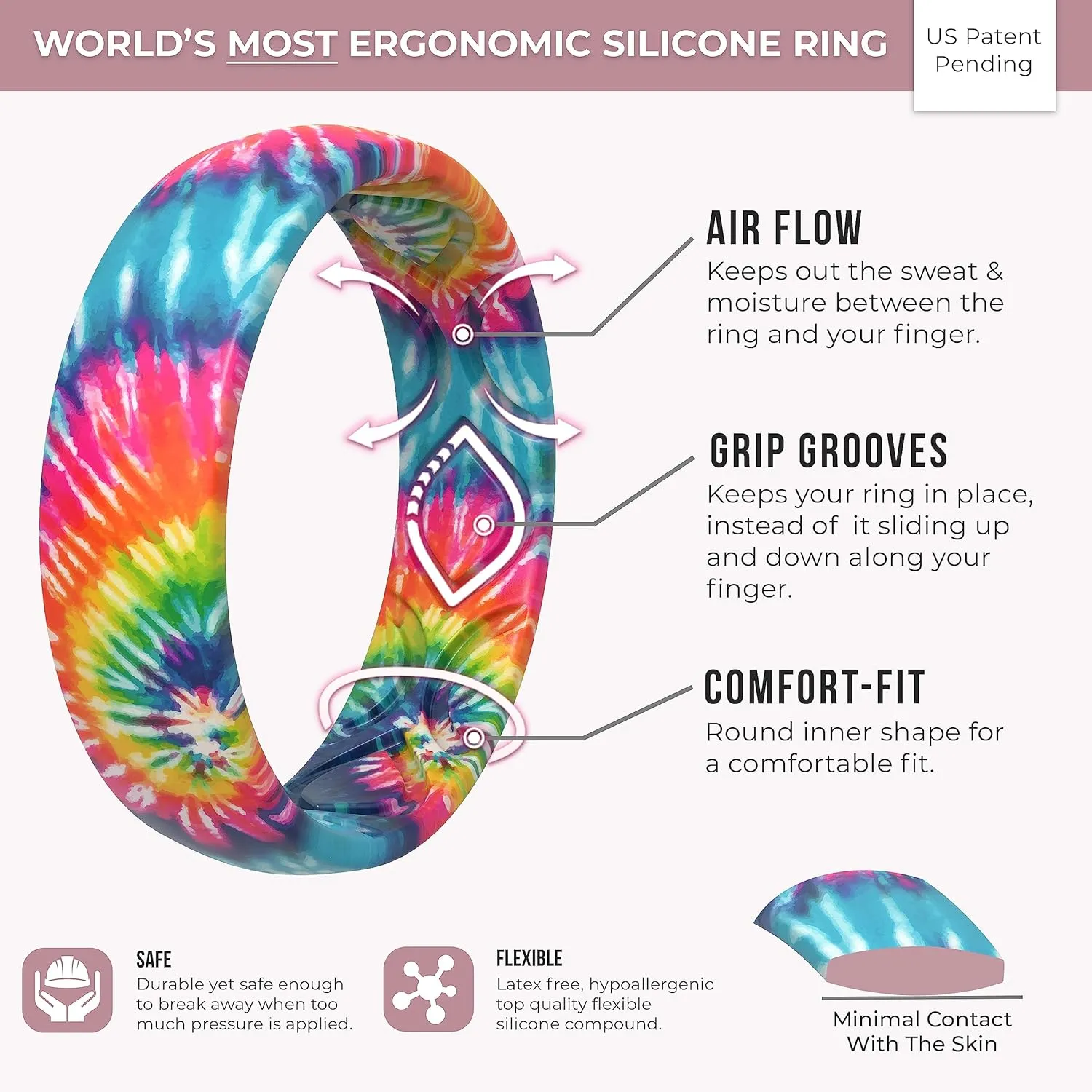 ThunderFit Silicone Wedding Bands for Women, Breathable Printed Design Rubber Engagement Rings 5.5mm Wide 1.8mm Thick - 1 Pack