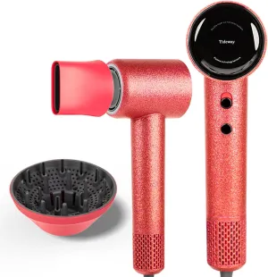 Tideway H11 Hair Dryer 110000 RPM Professional High-Speed, Rapid Drying Plasma Tech for Scalp Health, Lightweight Low Noise, Smart Temp Control,4 Temps Travel with Magnetic Nozzle&Diffuser (RED