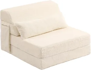 Tiita Folding Sofa Bed with Pillow Single Size Mattress&Plush Fabric with Portable Storage Bag,Floor Lounger Chair Bed for Living Room,Guest Room,Dorm,Apartment,Upstairs Loft,Home Office,Beige