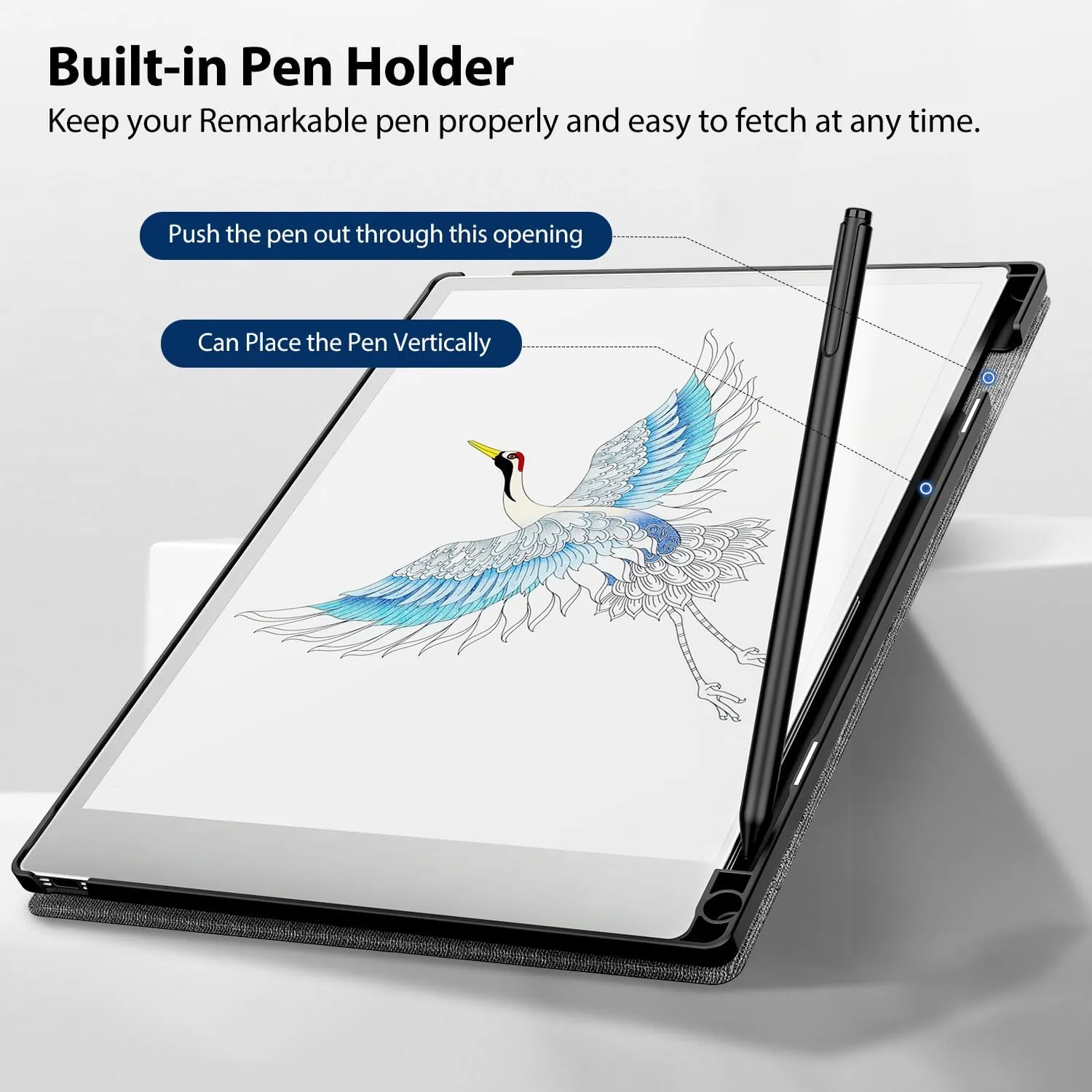 TiMOVO Case for Remarkable Paper Pro 11.8 Inch 2024, Multiple Viewing Angles Folding Book Folio Case with Pen Holder for Remarkable Paper Pro Color Tablet, Support Auto Wake/Sleep, Denim Gray