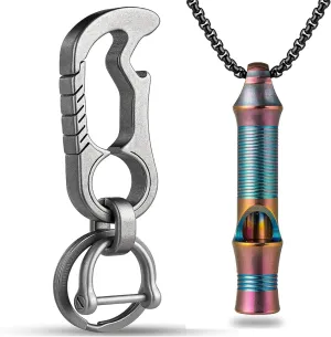 TISUR Titanium Carabiner Keychain Clip Titanium Emergency Whistle