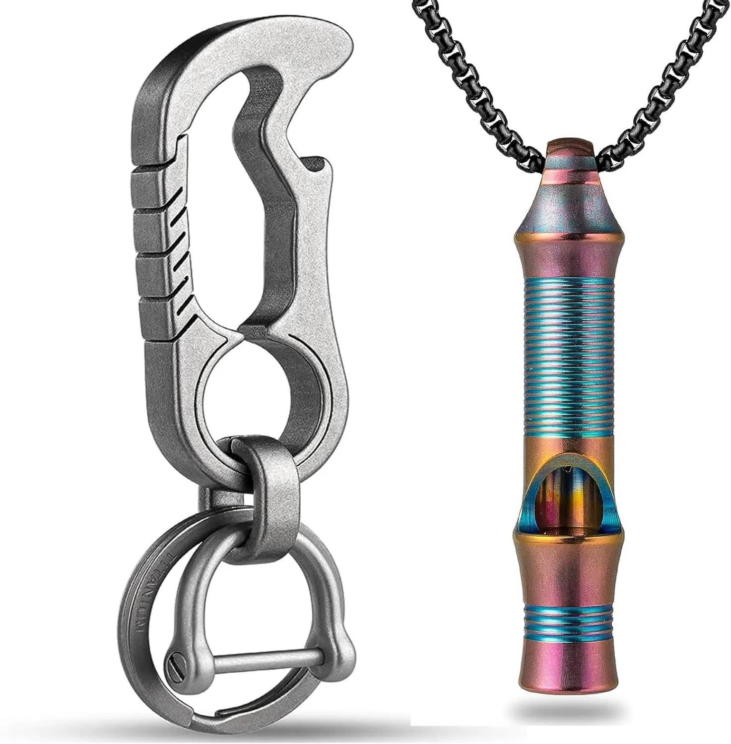 TISUR Titanium Carabiner Keychain Clip Titanium Emergency Whistle