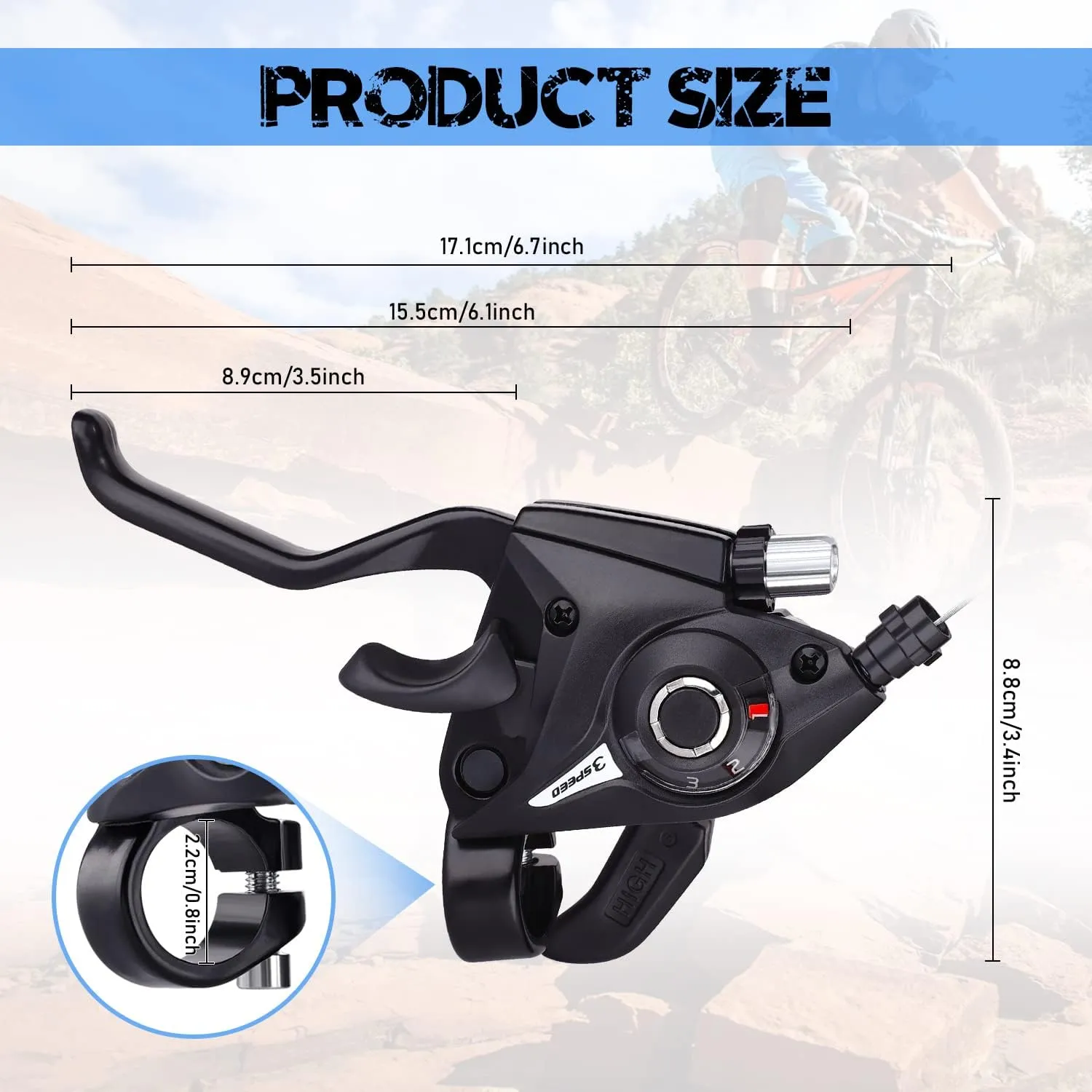 TOBWOLF Bicycle Brake Levers Shifter, 3x7/8 21/24 Speed Mountain Bike shifters Set, Left Right Brake Lever Shifter Kits with Gear Indicator, Replacement with Shift Cables for Moutain Bike Folding Bike