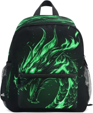 Toddler Backpack Bookbag School Bag Travel Bag Angry Green Dragon for Girls Boys Kid with Name Card