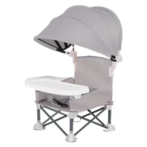 Toddler Chair with 3-Point Harness Portable Booster Seat Foldable Storage Bag Adjustable Straps Removable Tray Grey