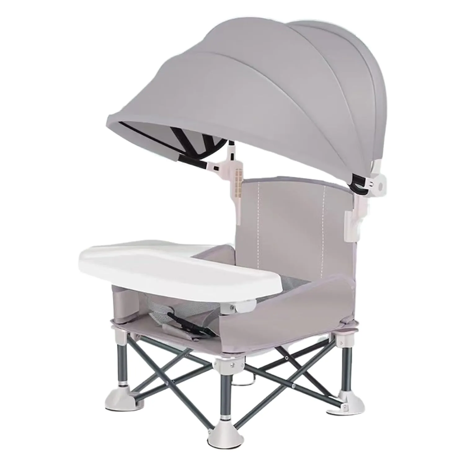 Toddler Chair with 3-Point Harness Portable Booster Seat Foldable Storage Bag Adjustable Straps Removable Tray Grey