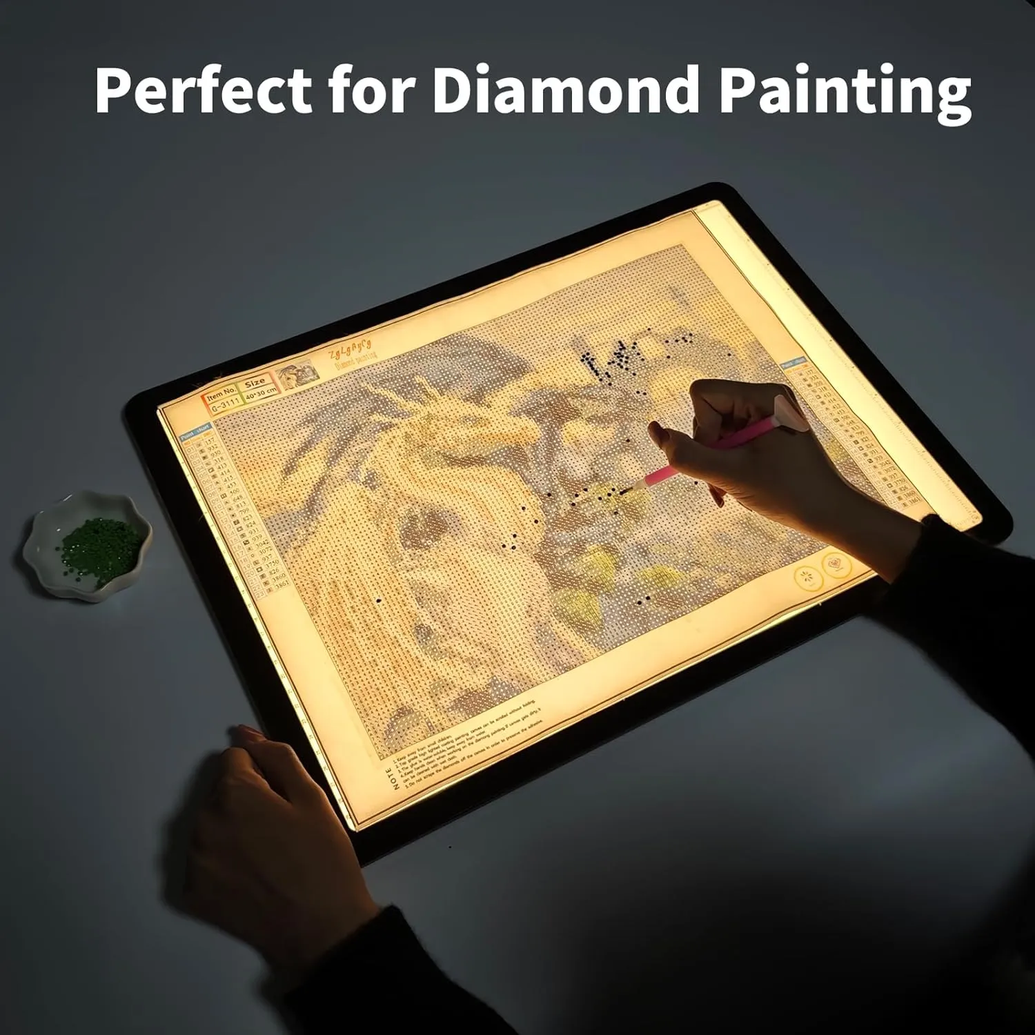 TOHETO Rechargeable A3 Light Pad with Carry Bag for Diamond Painting, Ultra Bright Tracing Light Box for Drawing, Wireless Lightbox for Tracing and Drawing, Cordless Diamond Art Light Board (Black)