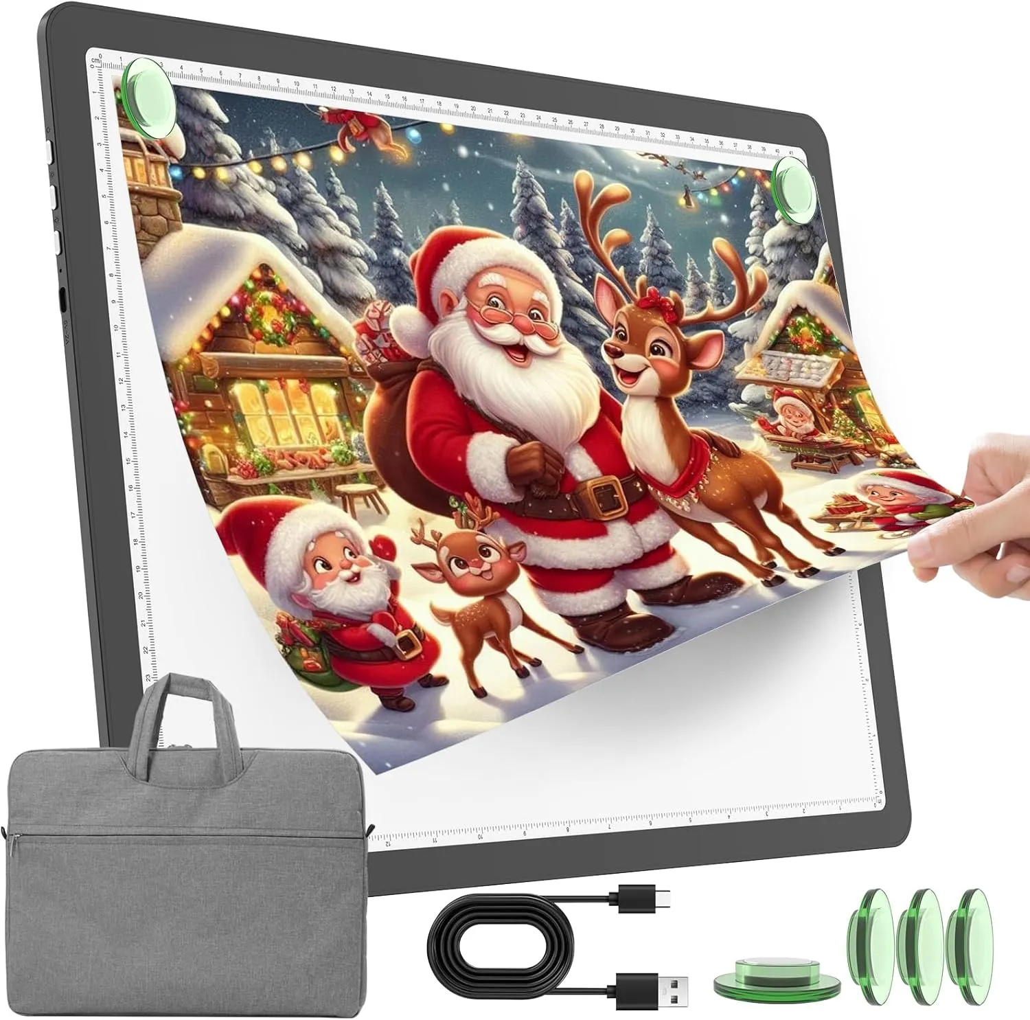 TOHETO Rechargeable A3 Light Pad with Carry Bag for Diamond Painting, Ultra Bright Tracing Light Box for Drawing, Wireless Lightbox for Tracing and Drawing, Cordless Diamond Art Light Board (Black)