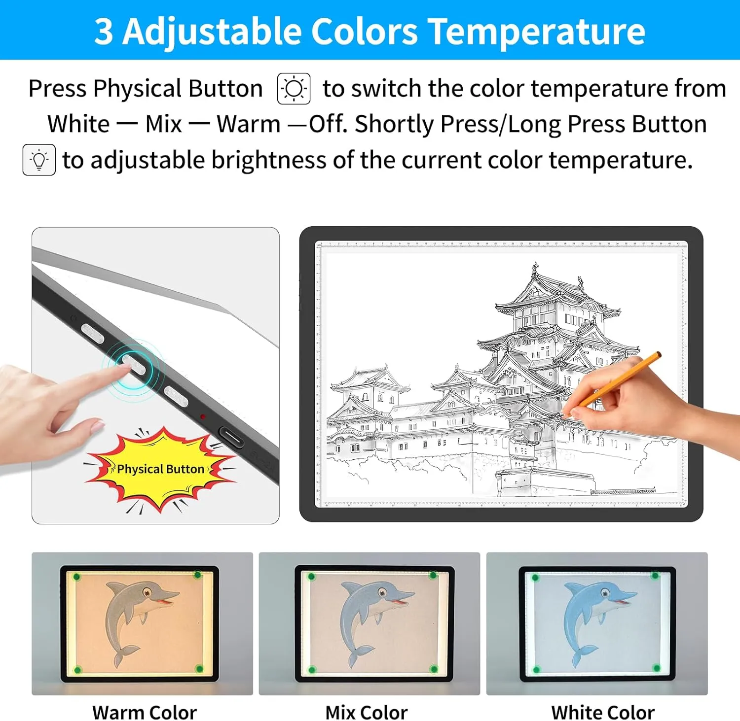 TOHETO Rechargeable A3 Light Pad with Carry Bag for Diamond Painting, Ultra Bright Tracing Light Box for Drawing, Wireless Lightbox for Tracing and Drawing, Cordless Diamond Art Light Board (Black)