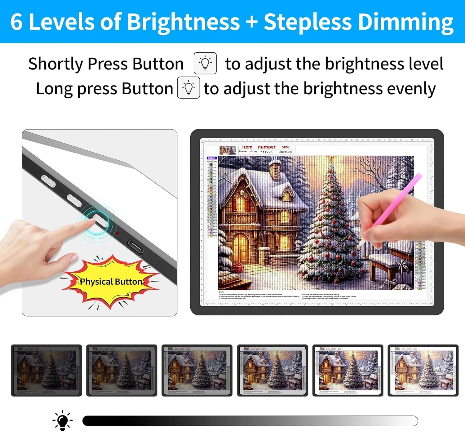 TOHETO Rechargeable A3 Light Pad with Carry Bag for Diamond Painting, Ultra Bright Tracing Light Box for Drawing, Wireless Lightbox for Tracing and Drawing, Cordless Diamond Art Light Board (Black)