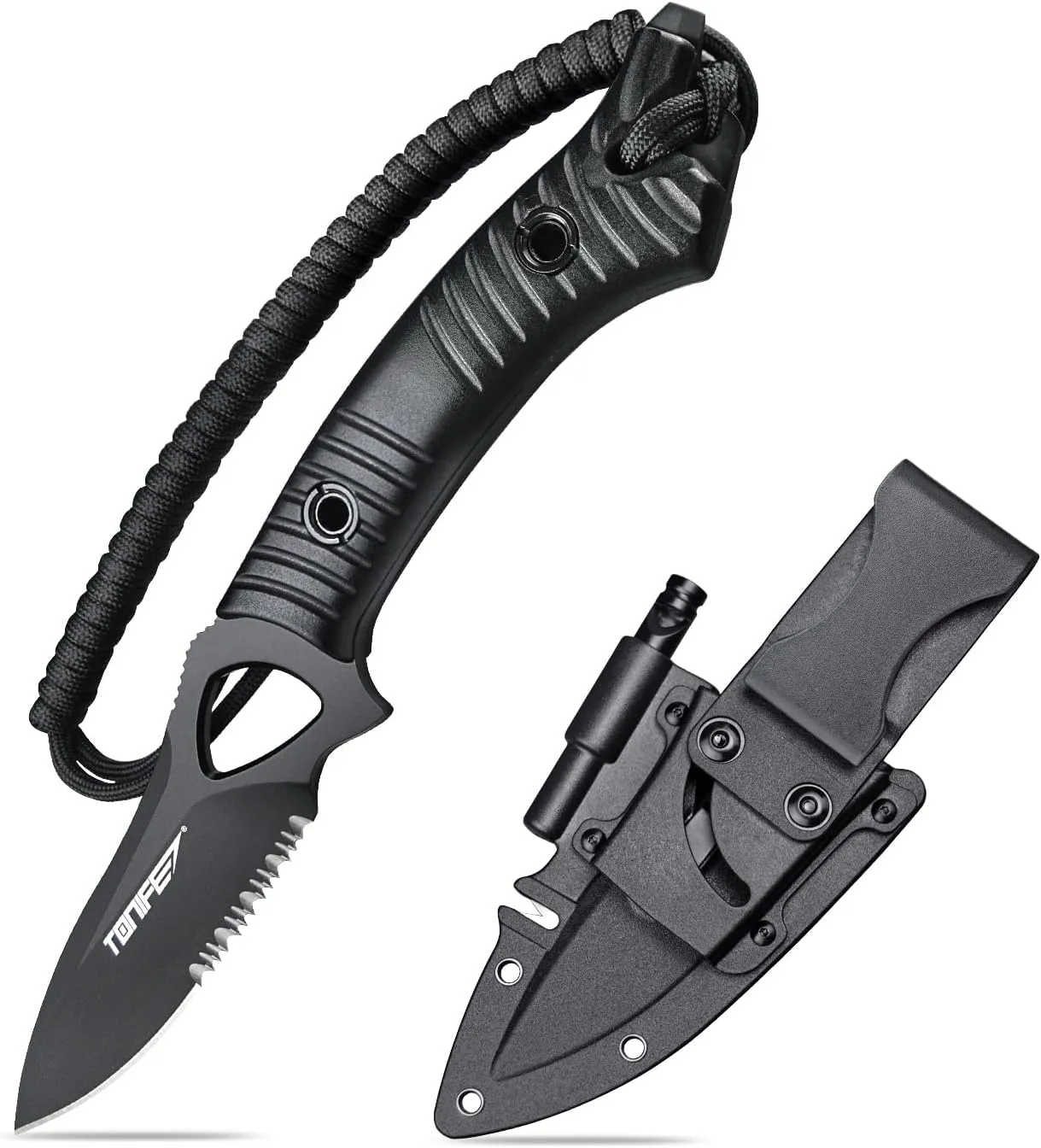TONIFE Explorer Fixed Blade Knife with Sheath 8Cr14moV Multifunctional Survival Knife Blade with Fiberglass Reinforced Nylon Handle for Outdoor EDC Knife