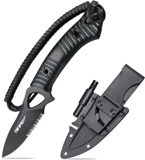 TONIFE Explorer Fixed Blade Knife with Sheath 8Cr14moV Multifunctional Survival Knife Blade with Fiberglass Reinforced Nylon Handle for Outdoor EDC Knife