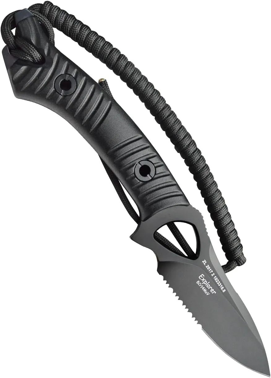 TONIFE Explorer Fixed Blade Knife with Sheath 8Cr14moV Multifunctional Survival Knife Blade with Fiberglass Reinforced Nylon Handle for Outdoor EDC Knife