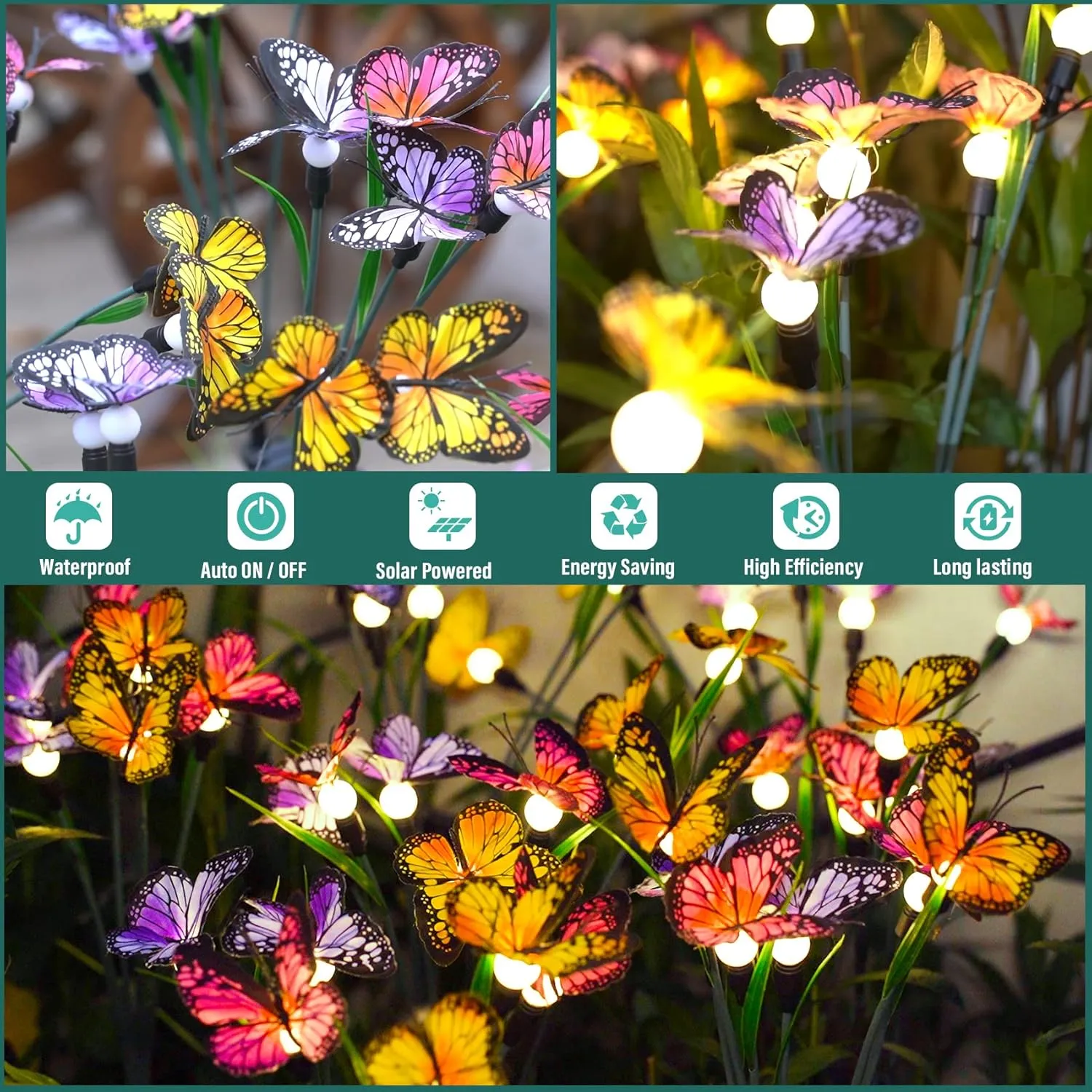 TONULAX Solar Garden Lights - Swaying Butterfly Light, Swaying in The Wind, Solar Outdoor Lights, Yard Patio Pathway Decoration, High Flexibility Iron Wire & Realistic Butterflies(4 Pack)