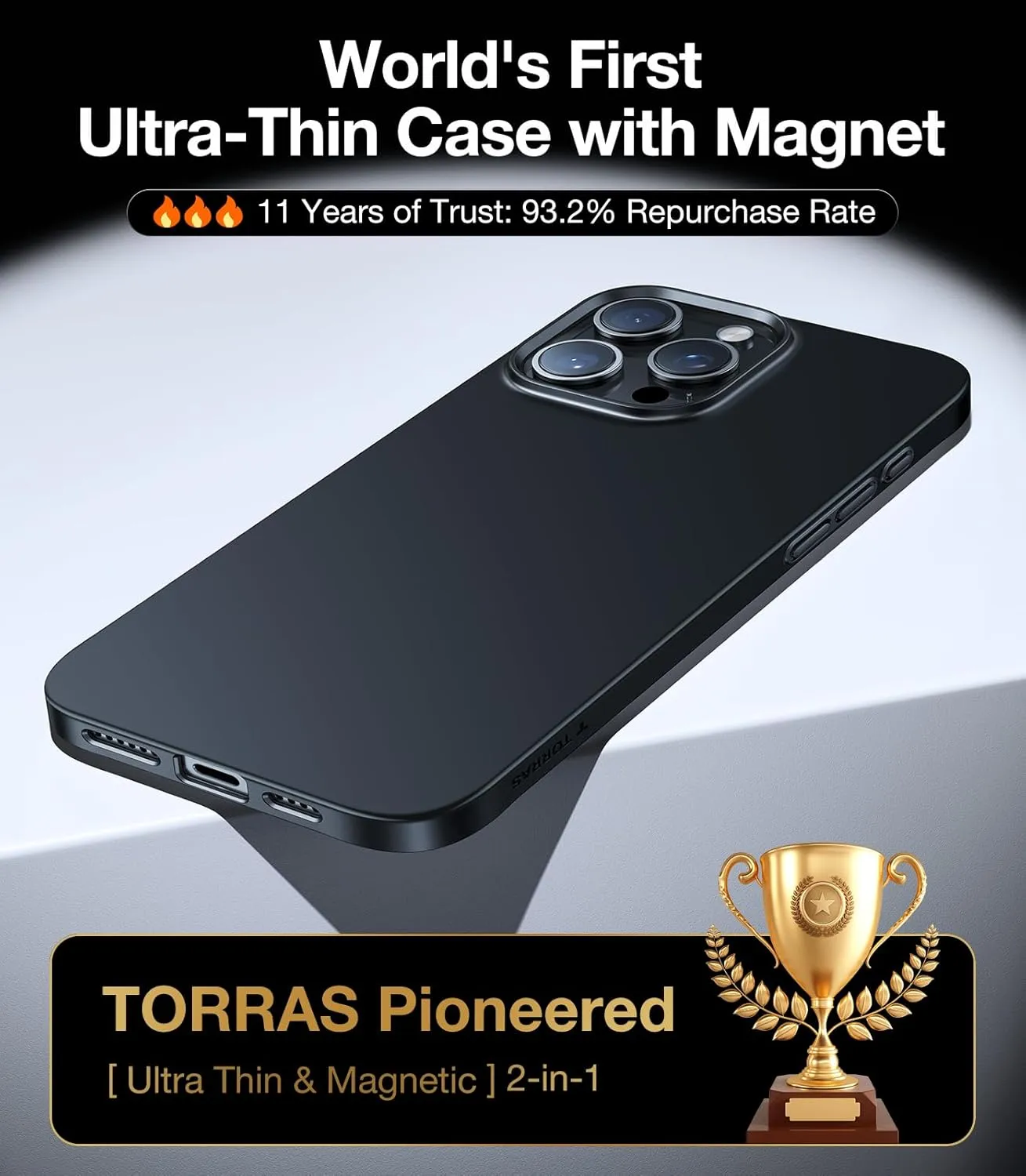 TORRAS Magnetic Slim-Fit for iPhone 16 Pro Max Case, Ultra-Thin 16 ProMax Phone Case Compatible with MagSafe, Light Anti-Scratch Matte Hard PC Bayer 6.9 inch OriginFit, Black