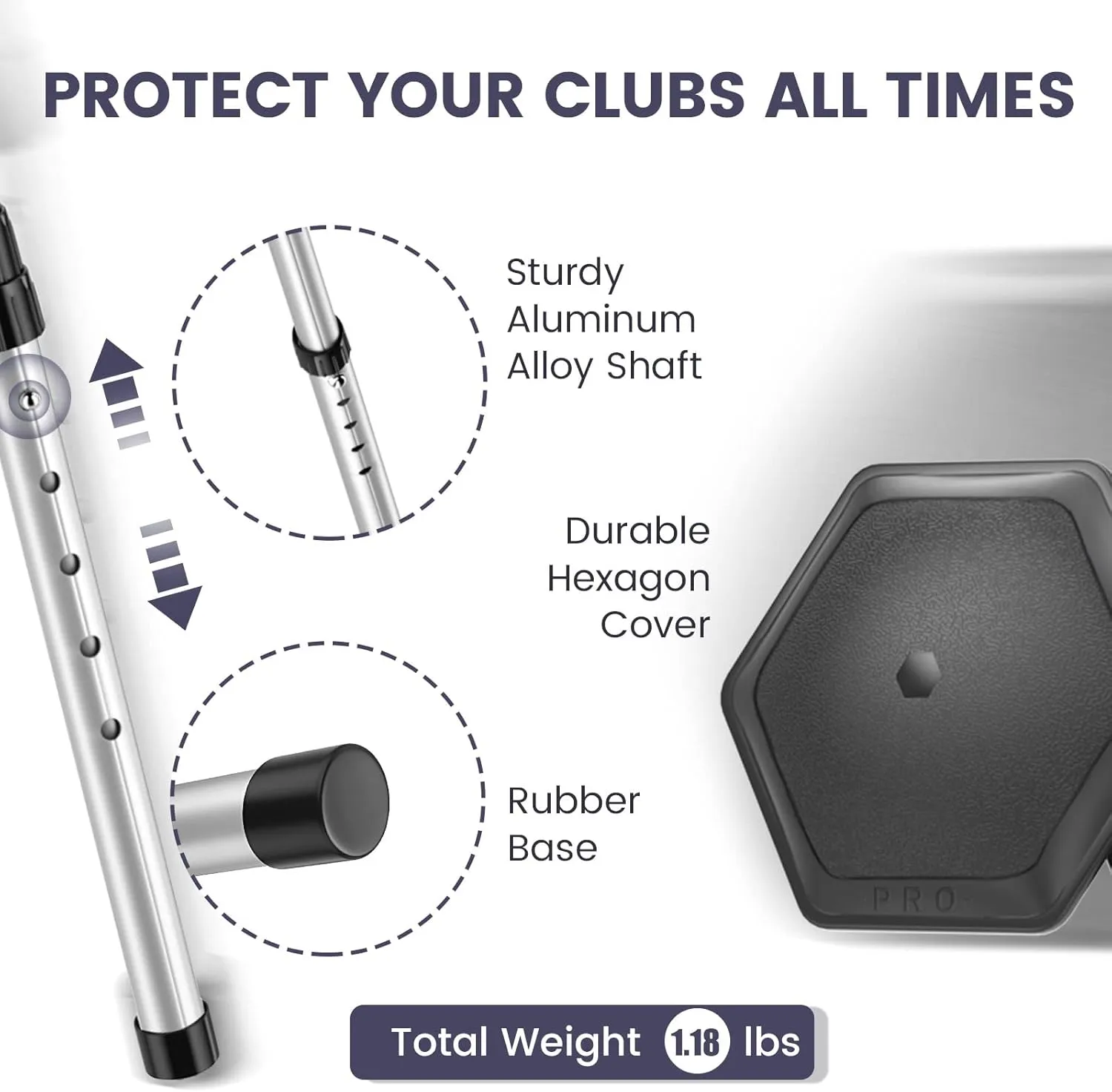 ToVii Portable Golf Club Stiff Arm Support Protector Travel Bag, Sturdy Aluminum Pole, Fully Adjustable to Protect Clubs