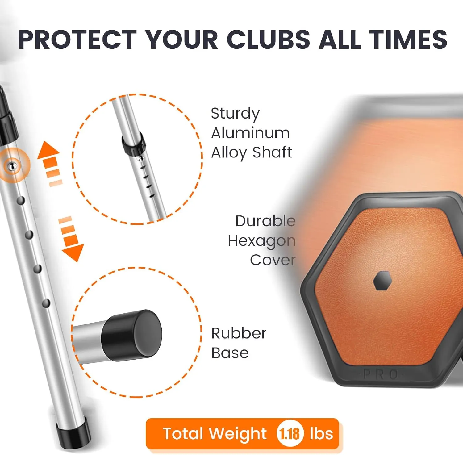ToVii Portable Golf Club Stiff Arm Support Protector Travel Bag, Sturdy Aluminum Pole, Fully Adjustable to Protect Clubs