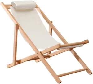 Traditional Garden Beach Deck Chairs Classic Sun Loungers Recliners Chairs Wooden Sunloungers Reclining Camping Chairs White