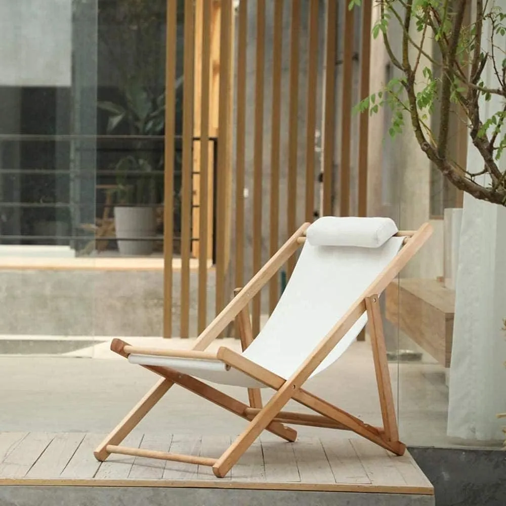 Traditional Garden Beach Deck Chairs Classic Sun Loungers Recliners Chairs Wooden Sunloungers Reclining Camping Chairs White