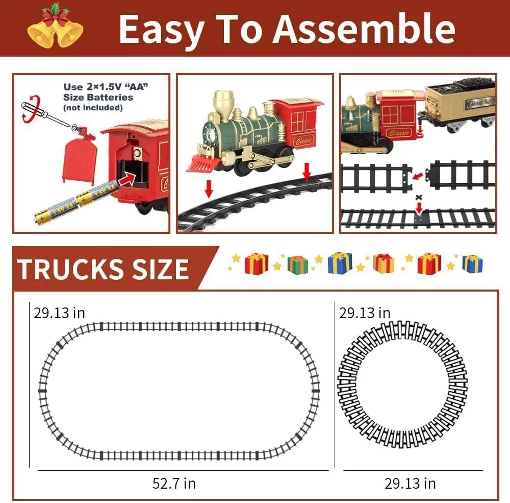 Train Set - Electric Train Toys, Toddler Train w/Light and Sounds (ON/Off), Classical Train Sets for Boys w/Locomotive, Carriages and Tracks, Christmas Toy Train Gifts for 3-10 Year Old Kids