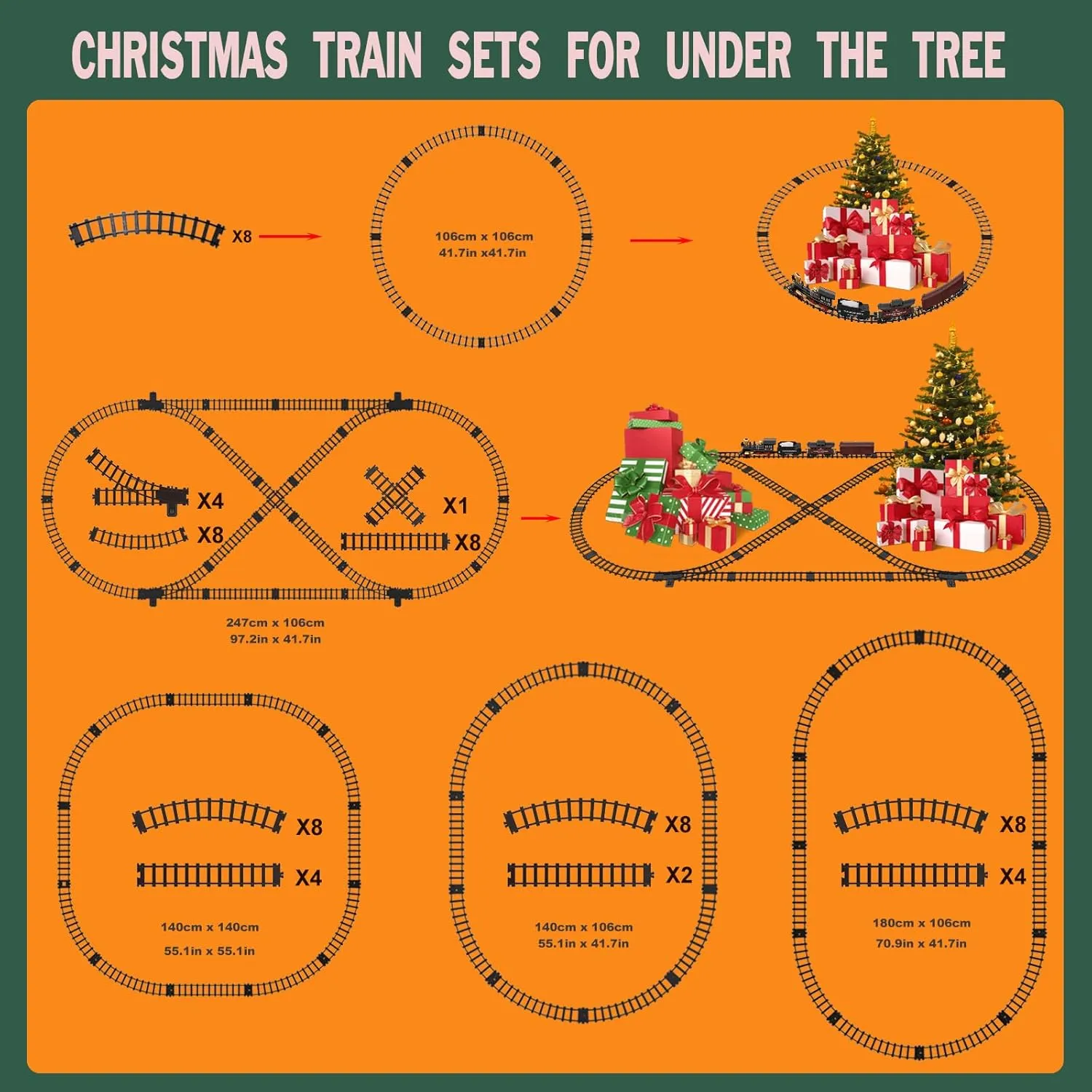 Train Set for Kids Remote Control Train Toys w/Steam Locomotive,Passenger Carriage & Luxury Tracks, Electric Trains w/Realistic Smoke,Sounds & Lights, Christmas Birthday Gift for Boys Girls 3 4 5 6 7