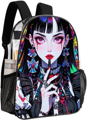 Transparent Daypack Backpack for Trekking Picnic Walking Cycling - Large Capacity Anti-Theft Multipurpose Shoulder Bag, Beautiful Gothic Women Neon Art Casual Daypack