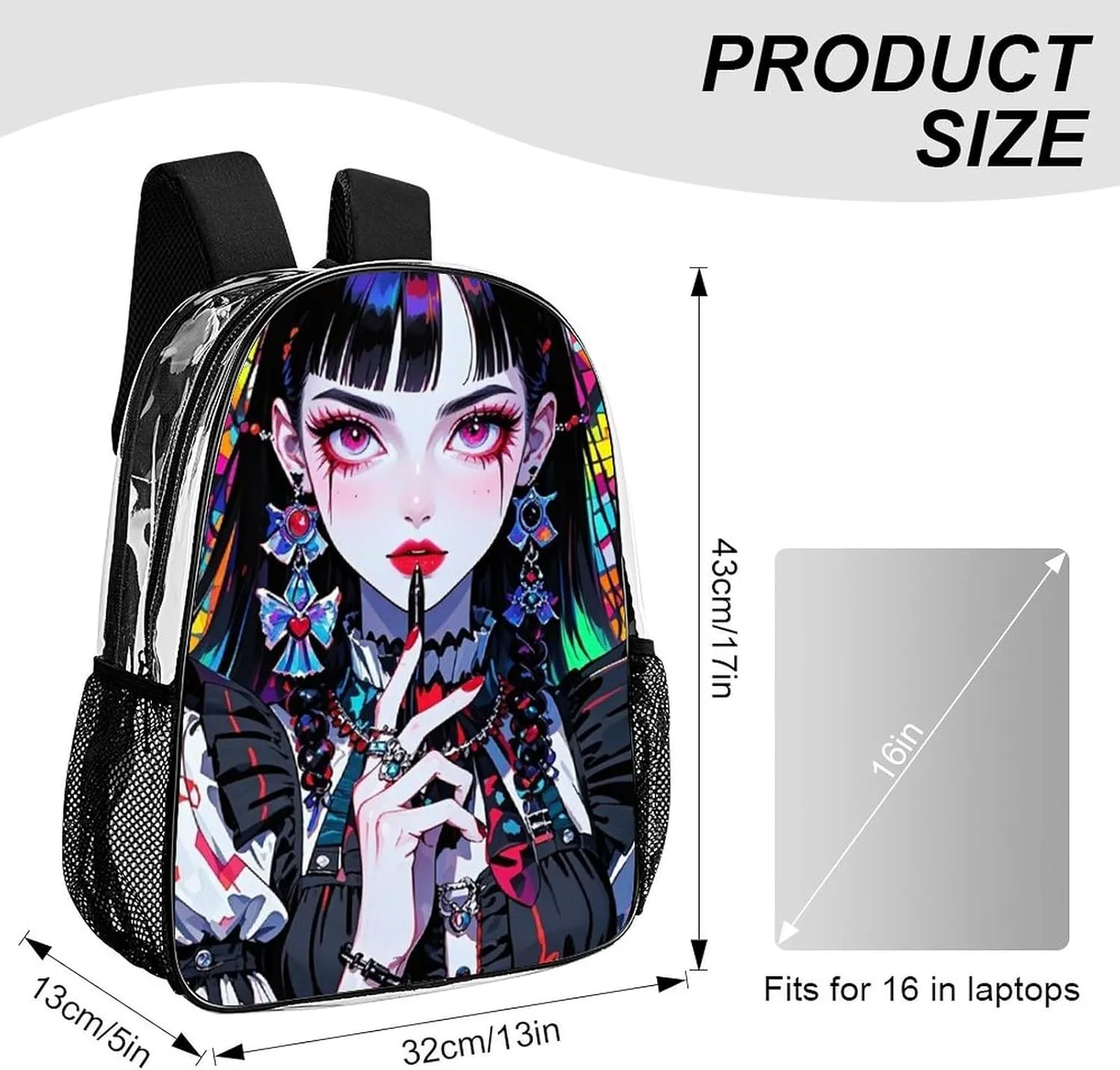 Transparent Daypack Backpack for Trekking Picnic Walking Cycling - Large Capacity Anti-Theft Multipurpose Shoulder Bag, Beautiful Gothic Women Neon Art Casual Daypack
