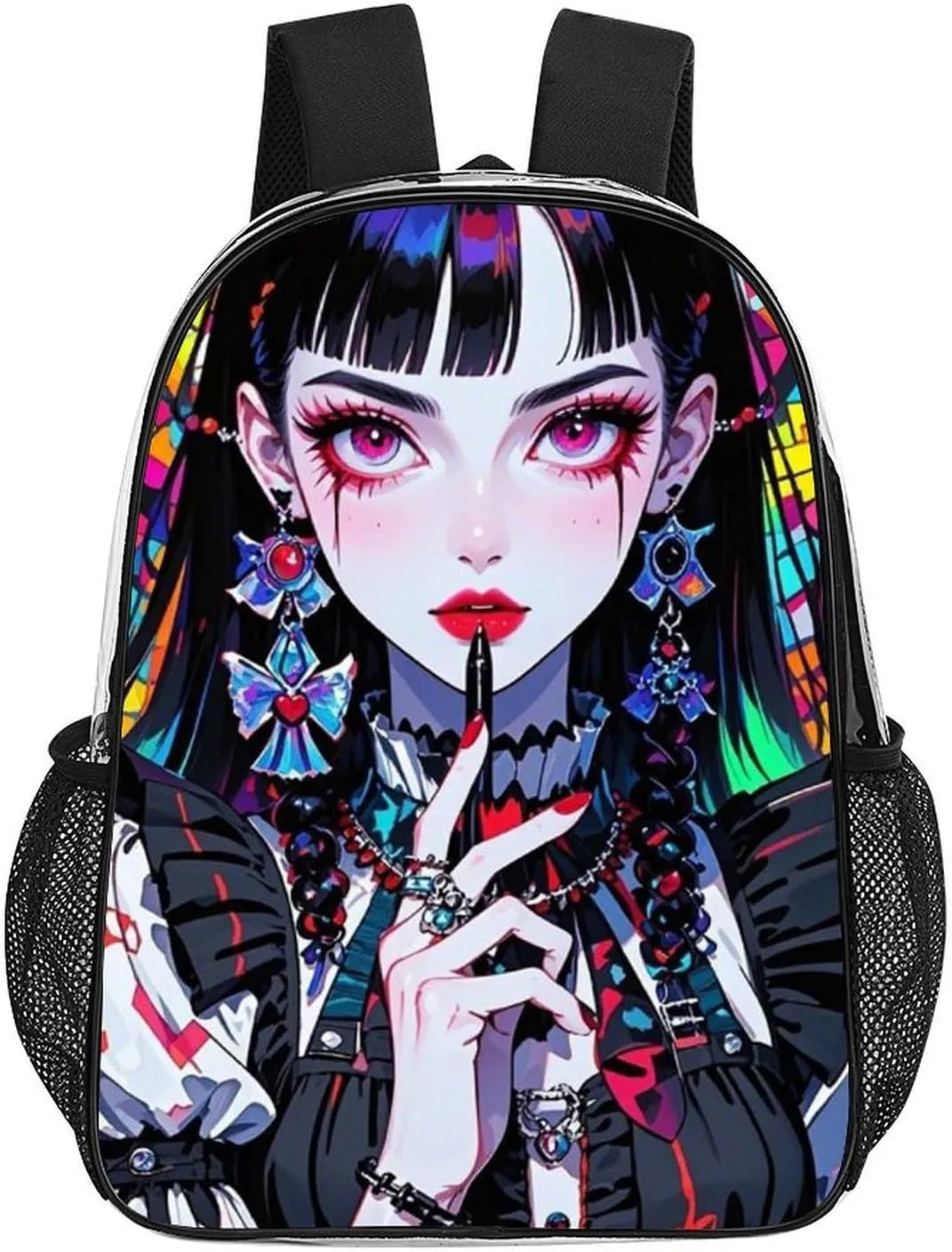 Transparent Daypack Backpack for Trekking Picnic Walking Cycling - Large Capacity Anti-Theft Multipurpose Shoulder Bag, Beautiful Gothic Women Neon Art Casual Daypack