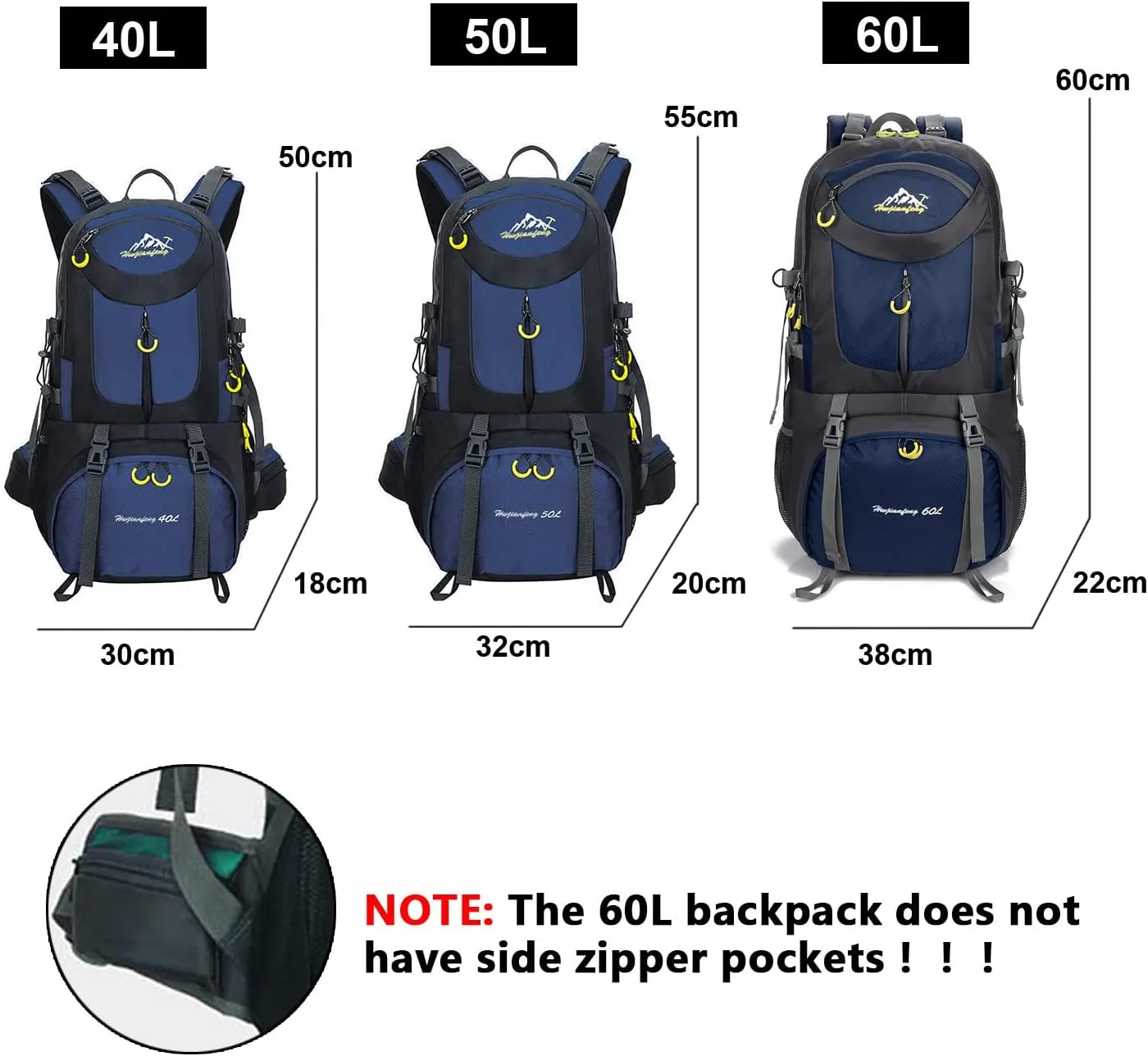 Travel Hiking Backpack 40L/50L/60L Daypack for Sport Outdoor Cycling Trekking Climbing Camping, Purple, 60L