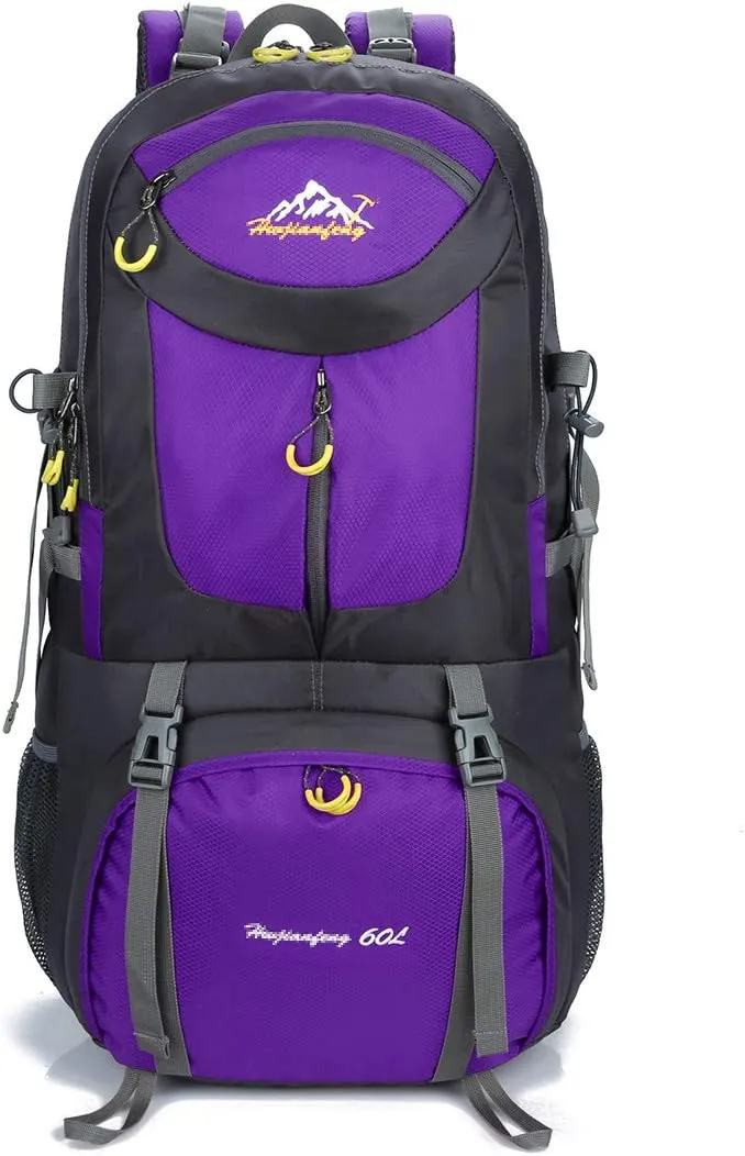 Travel Hiking Backpack 40L/50L/60L Daypack for Sport Outdoor Cycling Trekking Climbing Camping, Purple, 60L