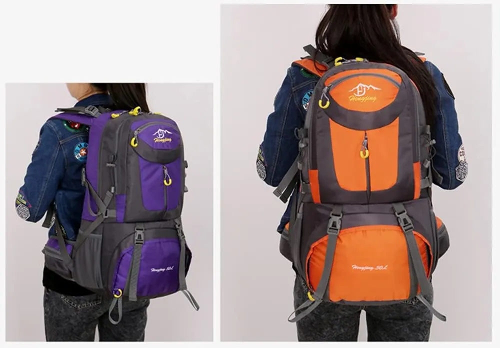 Travel Hiking Backpack 40L/50L/60L Daypack for Sport Outdoor Cycling Trekking Climbing Camping, Purple, 60L
