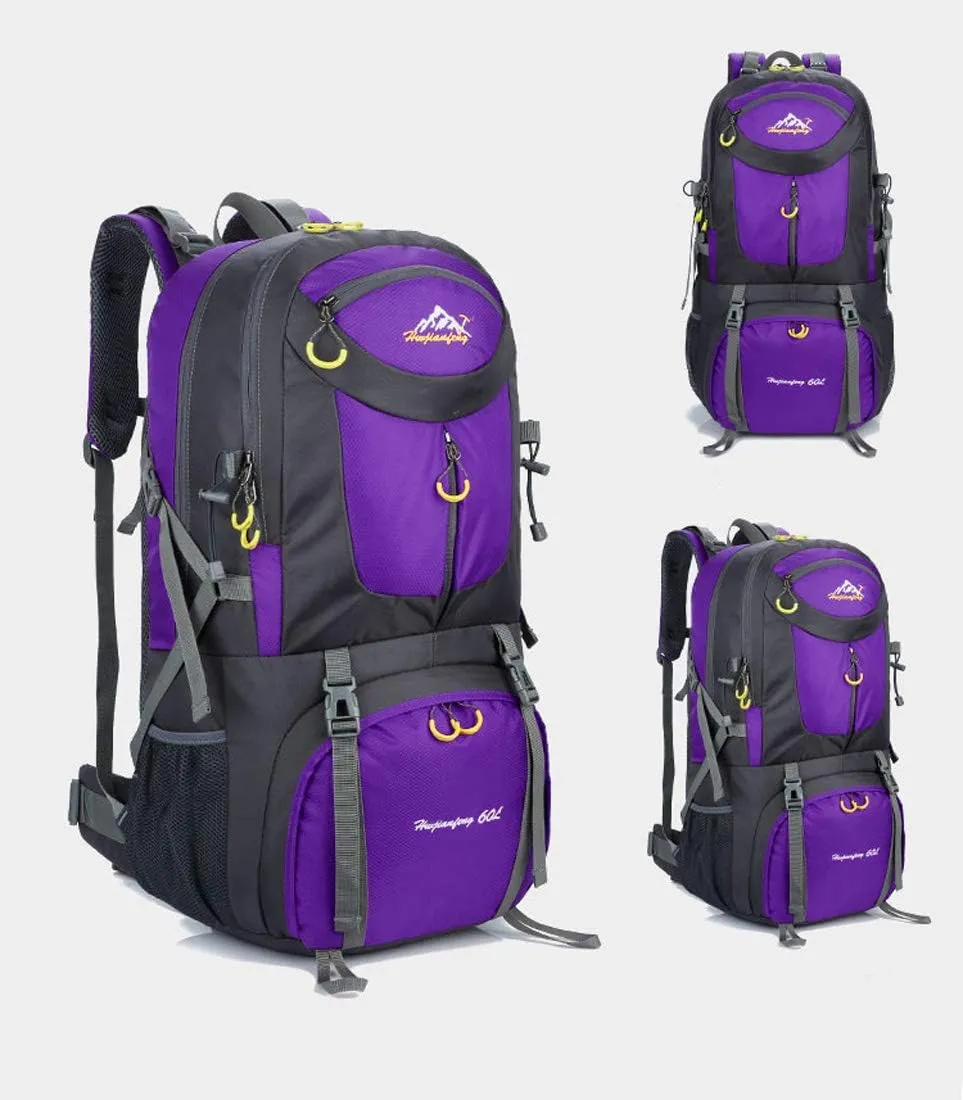 Travel Hiking Backpack 40L/50L/60L Daypack for Sport Outdoor Cycling Trekking Climbing Camping, Purple, 60L
