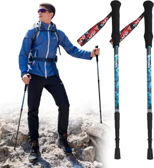 Trekking Poles, 2-Pack Lightweight Aluminum Collapsible Hiking Sticks with EVA Grip and Quick Lock for Men and Women