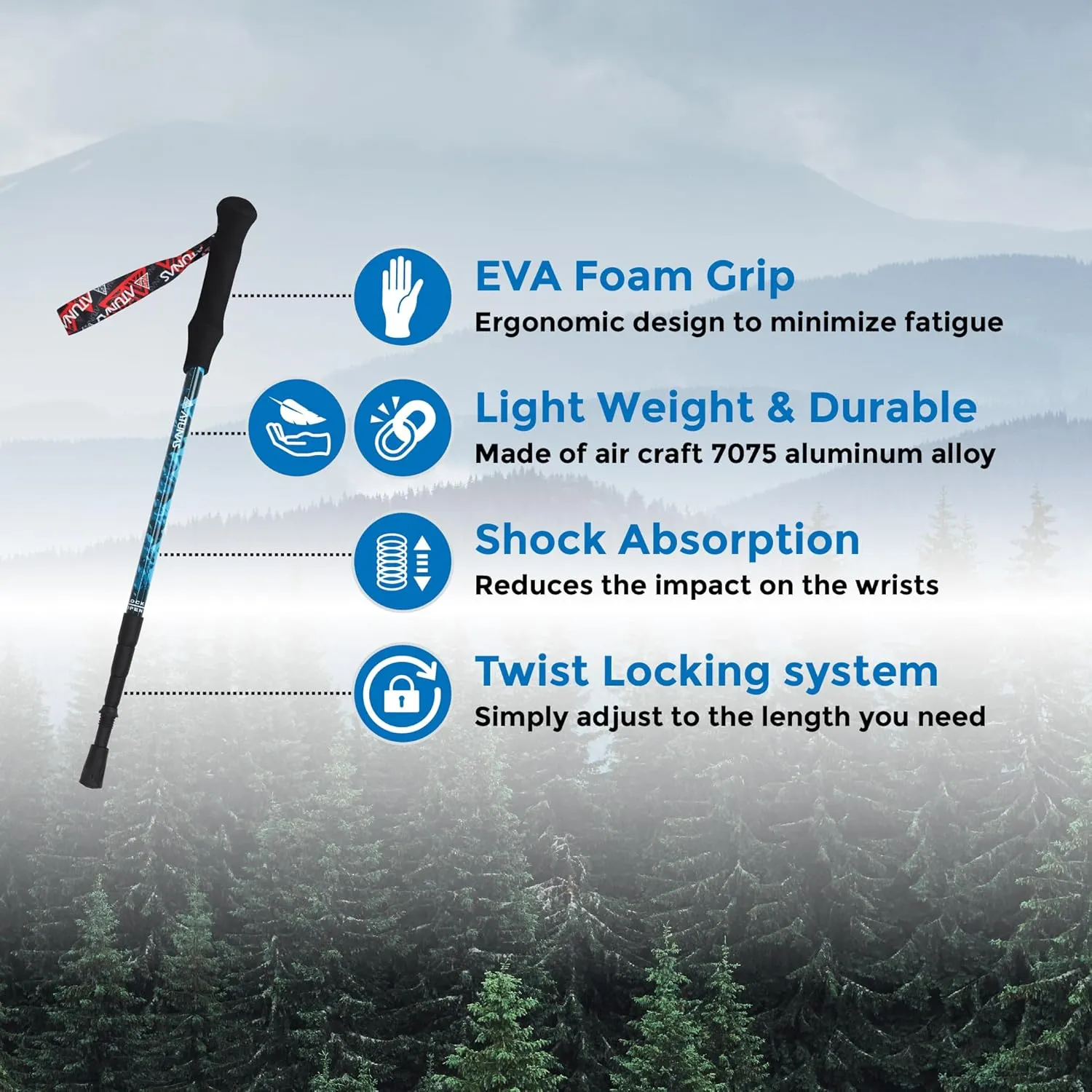 Trekking Poles, 2-Pack Lightweight Aluminum Collapsible Hiking Sticks with EVA Grip and Quick Lock for Men and Women