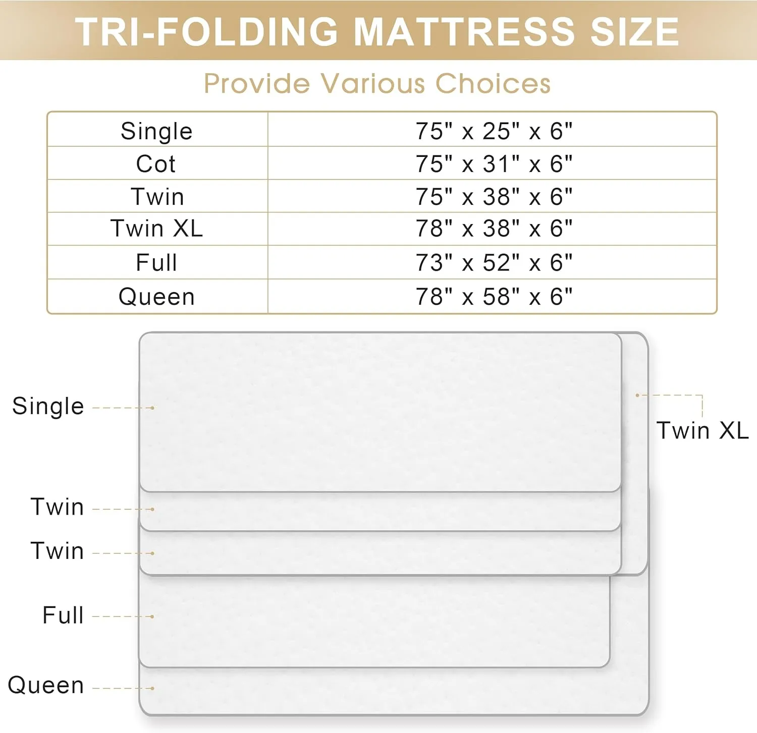 Tri-fold Folding Mattress, 6 Inch Memory Foam Guest Bed with Washable Bamboo Fabric, Breathable, Perfect for Camping & Road Trips