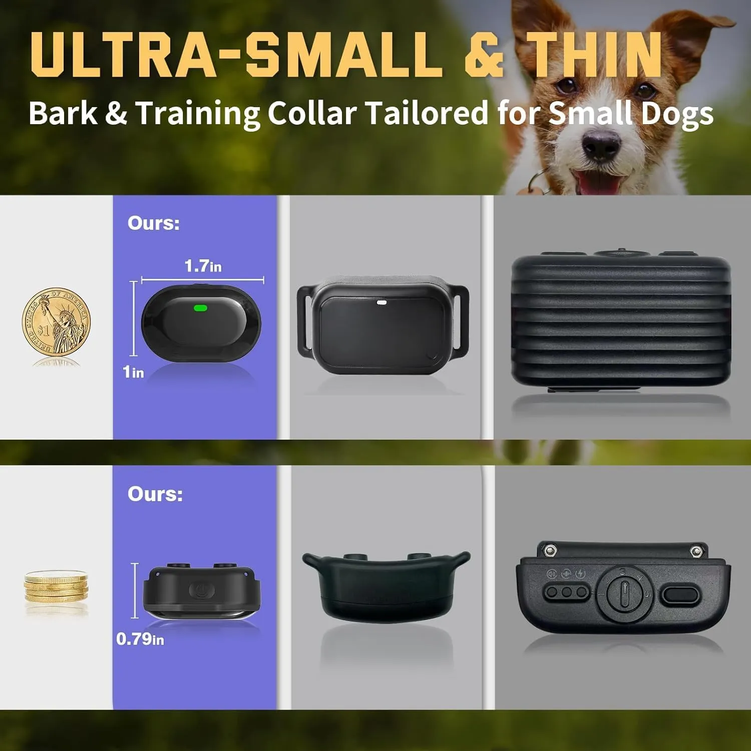 Ultra-Small Anti Bark Collar, Ultra-Light & Thin Dog Training Collar with 1300ft Remote for Small Dogs 5-15lbs, 198-Level Precise Control, Rechargeable, Black(Not Auto Collar)