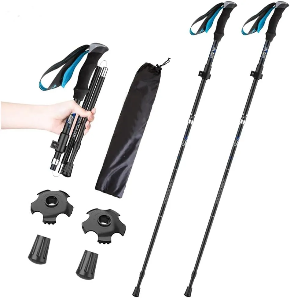Ultralight Aluminum Trekking Poles with Carrying Bag, Folding Design, Black/Blue (Black), aliexpress002