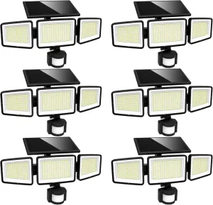 UME Solar Outdoor Lights 302 LED 3000LM, IP65 Waterproof Motion Sensor Outdoor Lights, 3 Heads Solar Security Flood Lights 270 Wide Lighting Angle with 3 Modes for Garden Patio Yard - 6 Pack