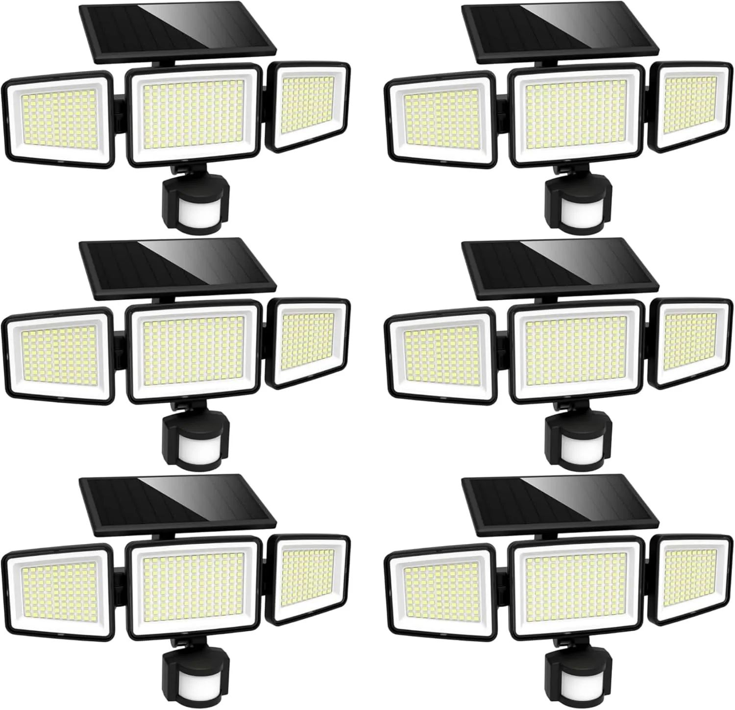 UME Solar Outdoor Lights 302 LED 3000LM, IP65 Waterproof Motion Sensor Outdoor Lights, 3 Heads Solar Security Flood Lights 270 Wide Lighting Angle with 3 Modes for Garden Patio Yard - 6 Pack
