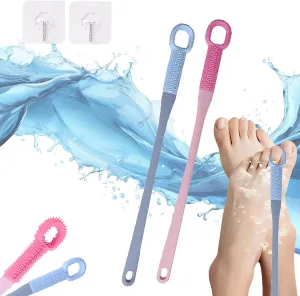 Upgrade Toe Gap Cleaning Brush,Accustomedt Foot Brush,15.7" Long Handled Silicone Foot Scrubber in Shower,Toe Cleaning Pole,Exfoliating Scrubber Scrub for Seniors/Pregnant (2pcs)