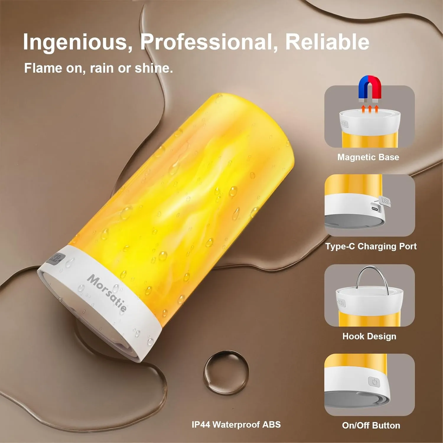 【Upgraded】 LED Flame Light, Rechargeable Flickering Flameless Candles, 4 Modes Battery Operated Candles with Upside Down Effect, Waterproof LED Candles for Indoor Outdoor 1 PCS