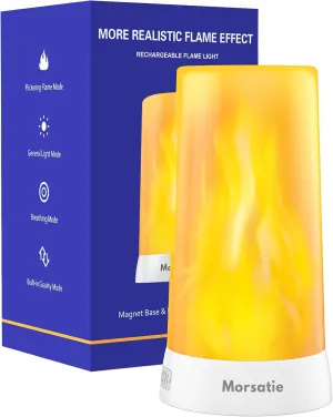 【Upgraded】 LED Flame Light, Rechargeable Flickering Flameless Candles, 4 Modes Battery Operated Candles with Upside Down Effect, Waterproof LED Candles for Indoor Outdoor 1 PCS