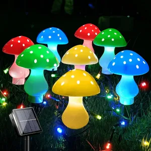 Upgraded Outdoor Solar Garden Lights, 8 Pack 50 LED Mushroom Outdoor 8 Modes 23ft Waterproof Solar Powered Landscape Cute Fairy String Light for Yard Patio Outside Decor（Multicolor）