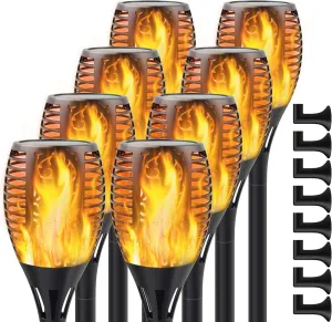 Upgraded Solar Flame Lights Outdoor, 3 Options Solar Torch, Waterproof Landscape Decoration Dancing Flame Post for Garden Pathway Yard - Auto On/Off Dusk to Dawn, 8 Pack