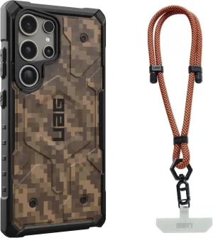 URBAN ARMOR GEAR UAG Designed for Samsung Galaxy S24 Ultra Case Pathfinder SE Digi Camo Dark Earth Magnetic Charging Bundle with UAG Civilian Phone Wrist Lanyard 7mm Adjustable Strap Rust/Black